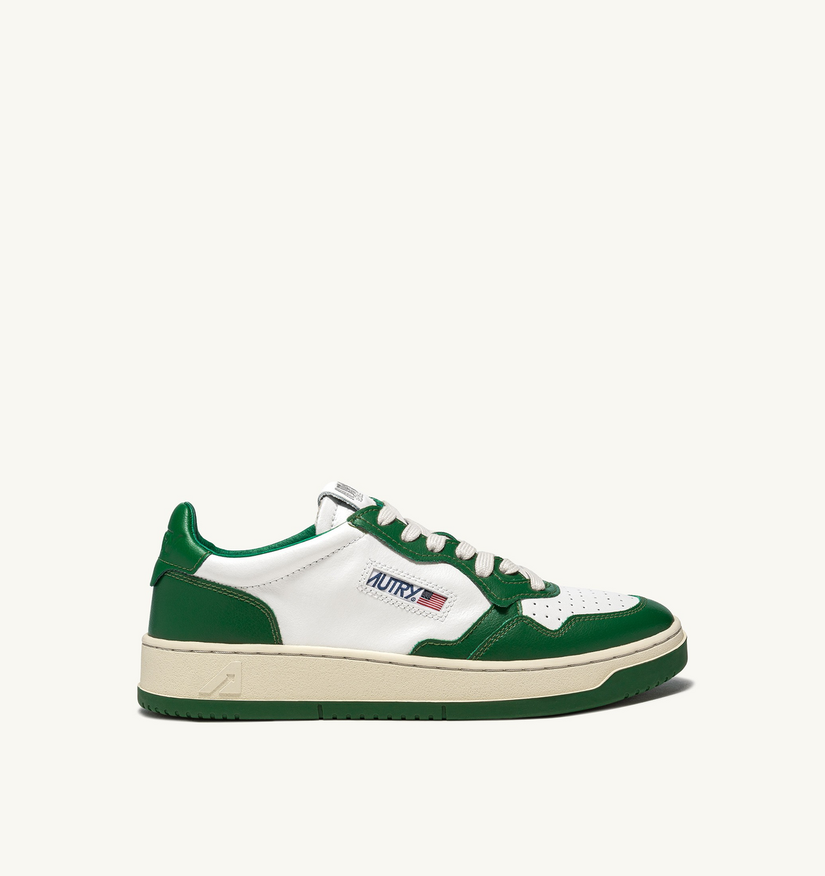 Medalist Low Bicolor Sneaker – White/Green Leather