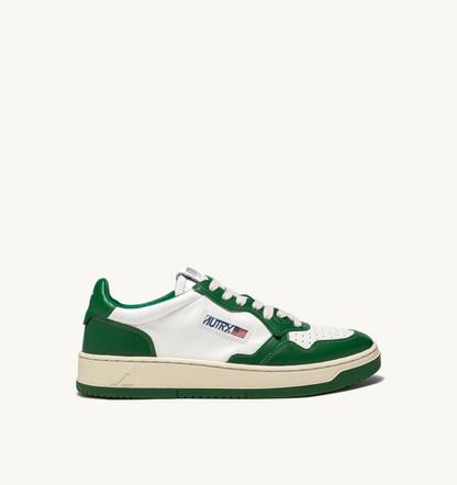 Medalist Low Bicolor Sneaker – White/Green Leather