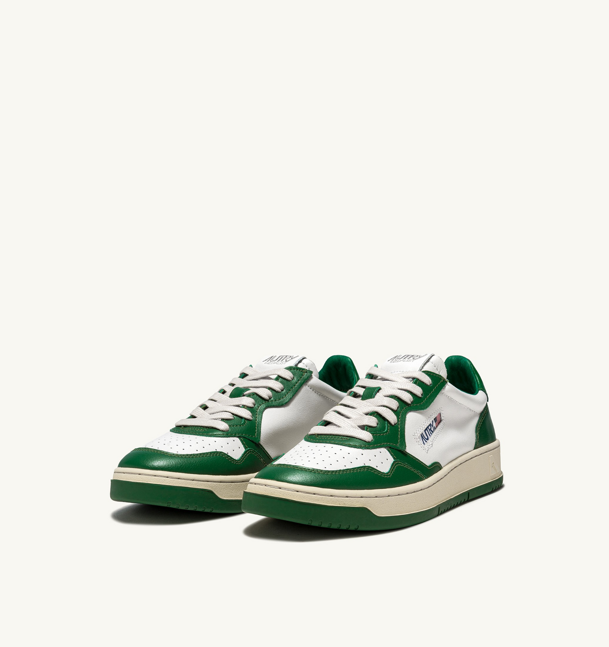 Medalist Low Bicolor Sneaker – White/Green Leather