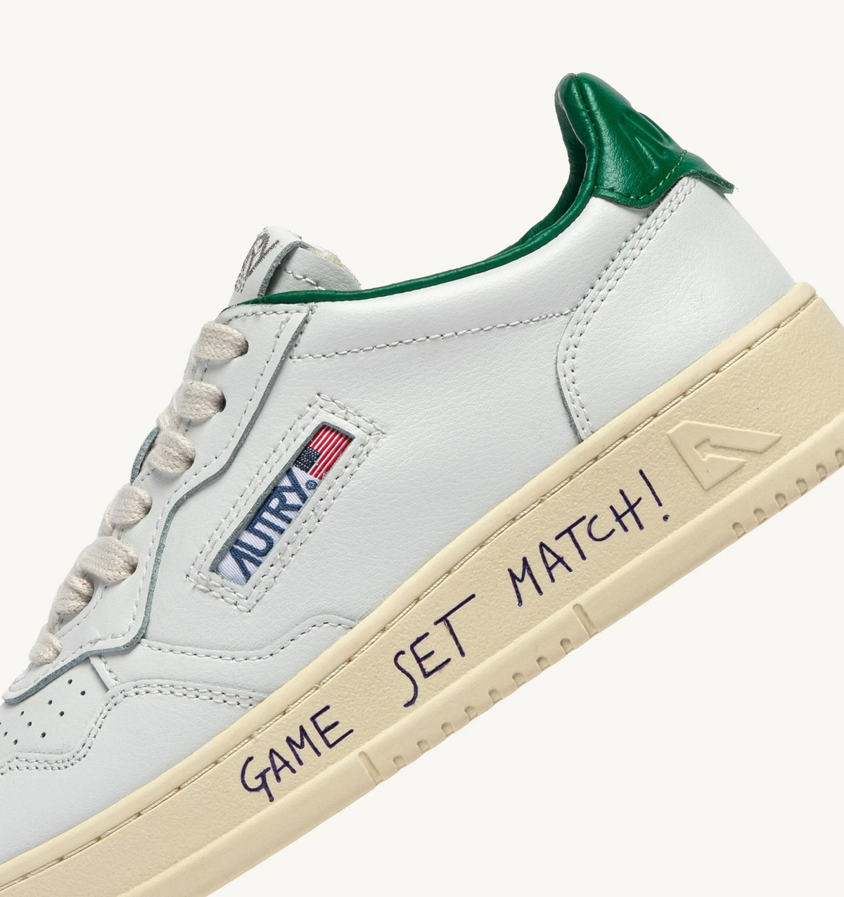 Medalist Low Sneakers In Leather Color White And Green Jacket With Lettering