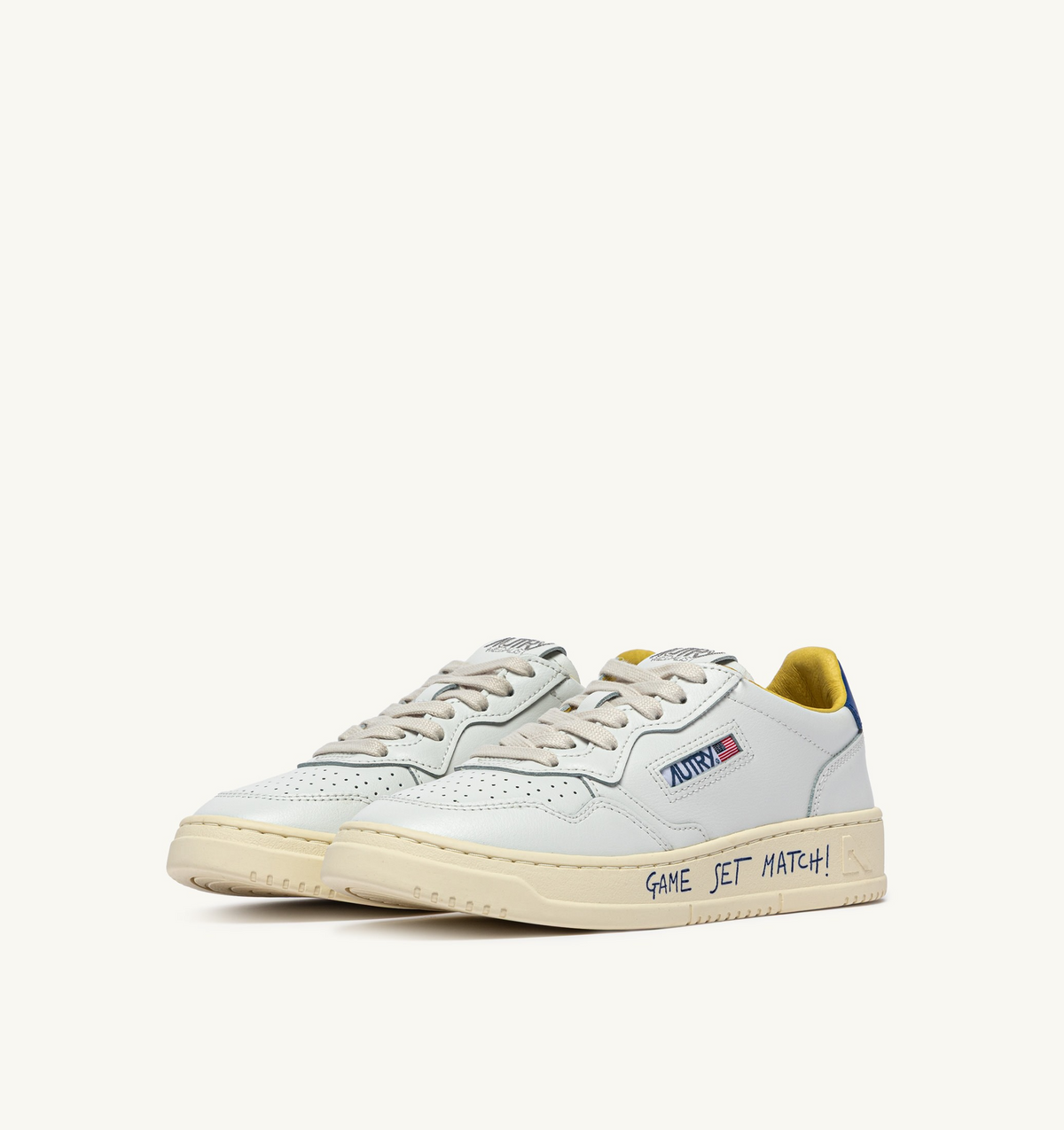 Medalist Low Sneaker – White/Beau Blue Leather with Lettering