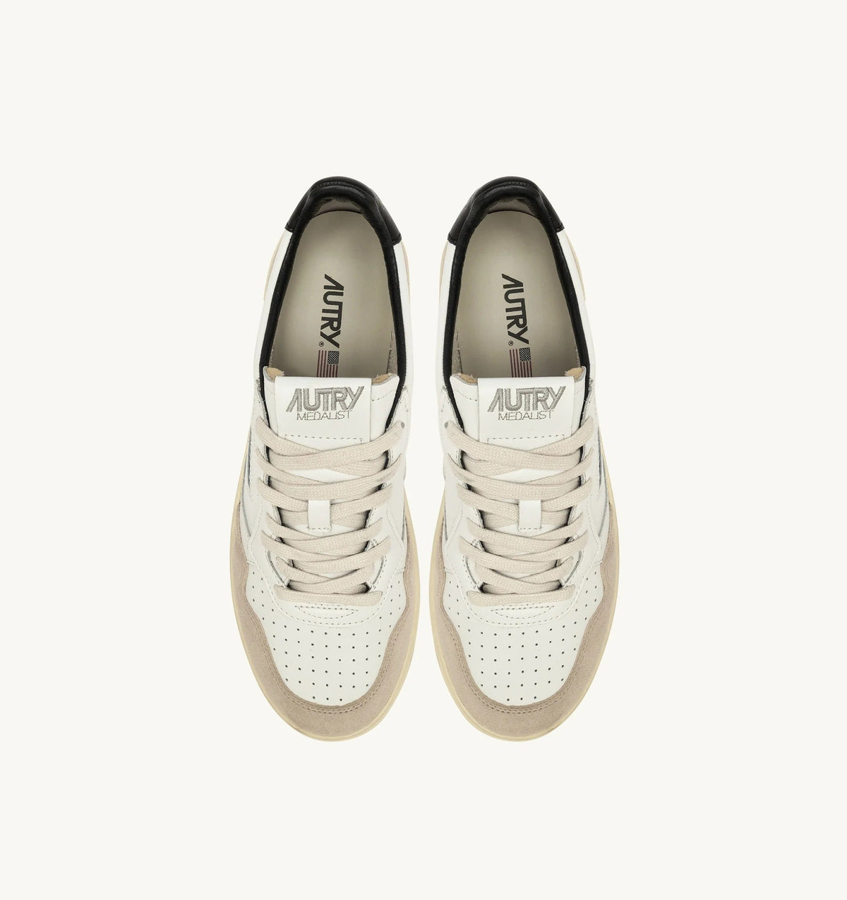 Medalist Low Sneaker – White/Black Leather & Suede with Lettering