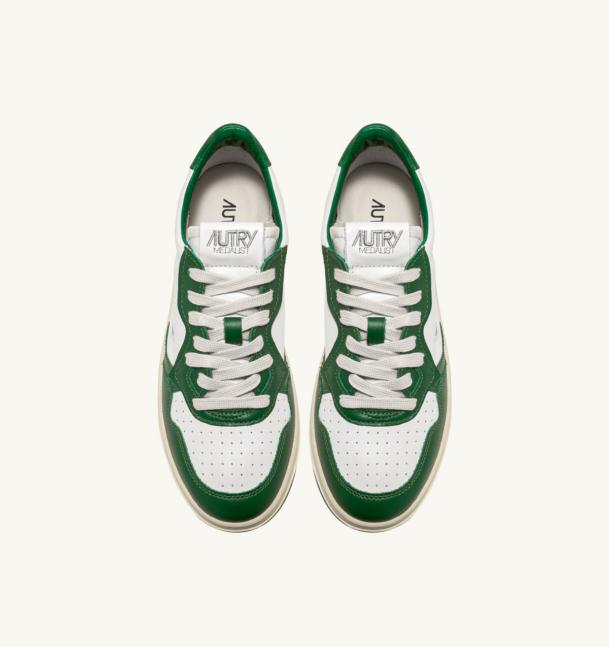 Medalist Low Bicolor Sneaker – White/Green Leather