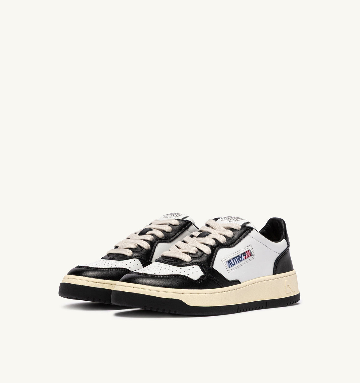 Medalist Low Bicolor Sneakers in White and Black Leather