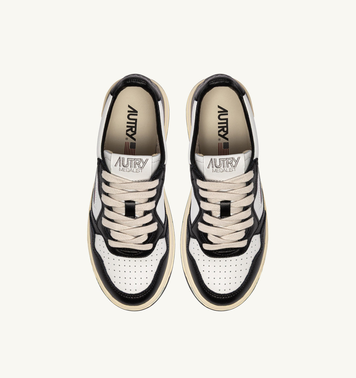 Medalist Low Bicolor Sneakers in White and Black Leather