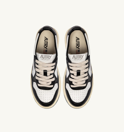 Medalist Low Bicolor Sneakers in White and Black Leather