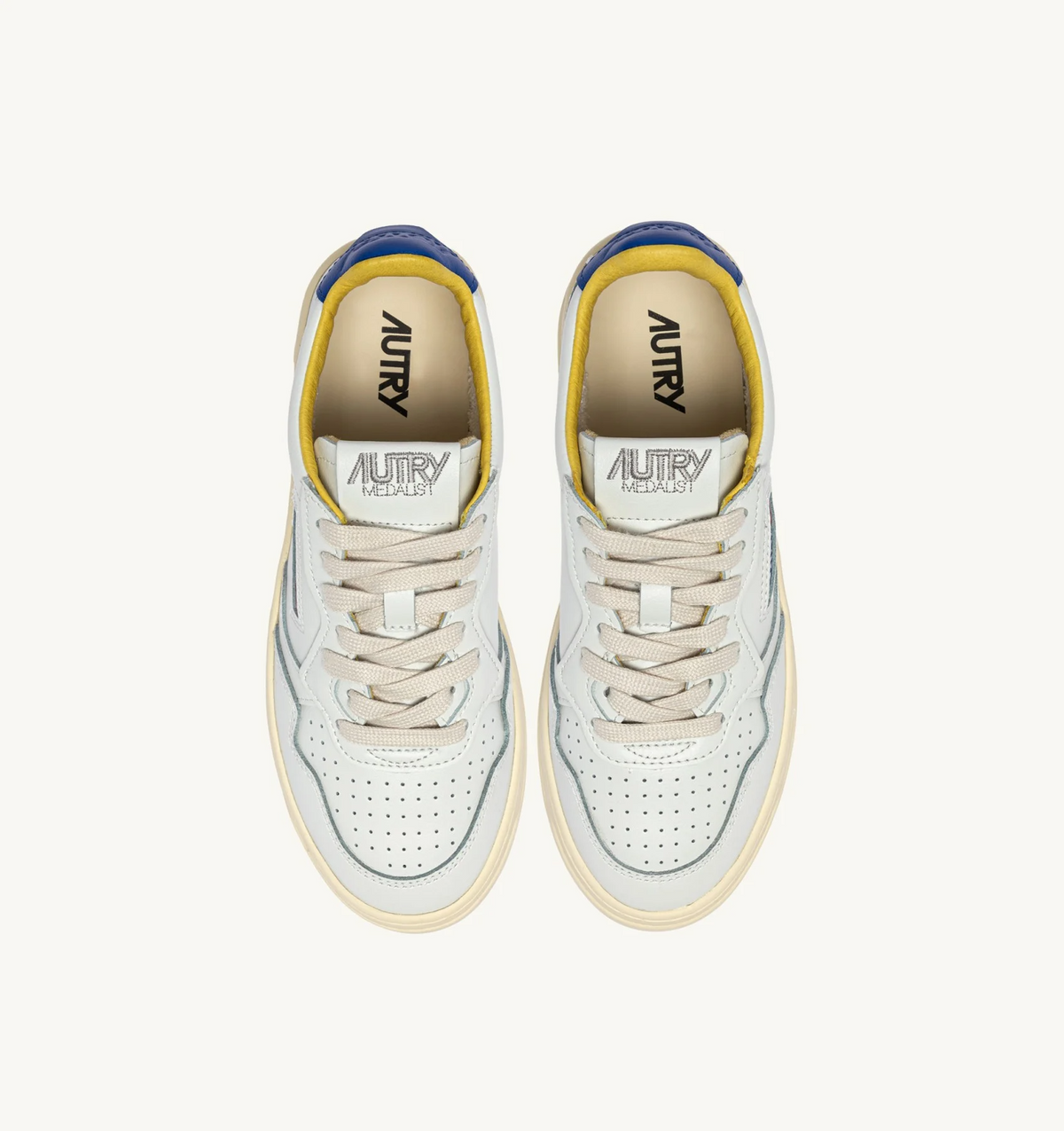Medalist Low Sneaker – White/Beau Blue Leather with Lettering