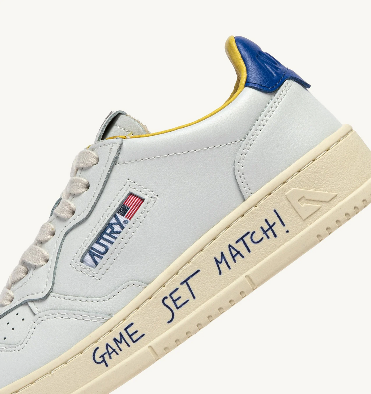 Medalist Low Sneaker – White/Beau Blue Leather with Lettering