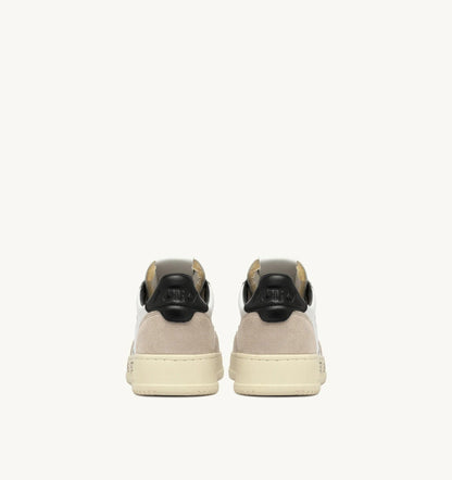 Medalist Low Sneaker – White/Black Leather & Suede with Lettering
