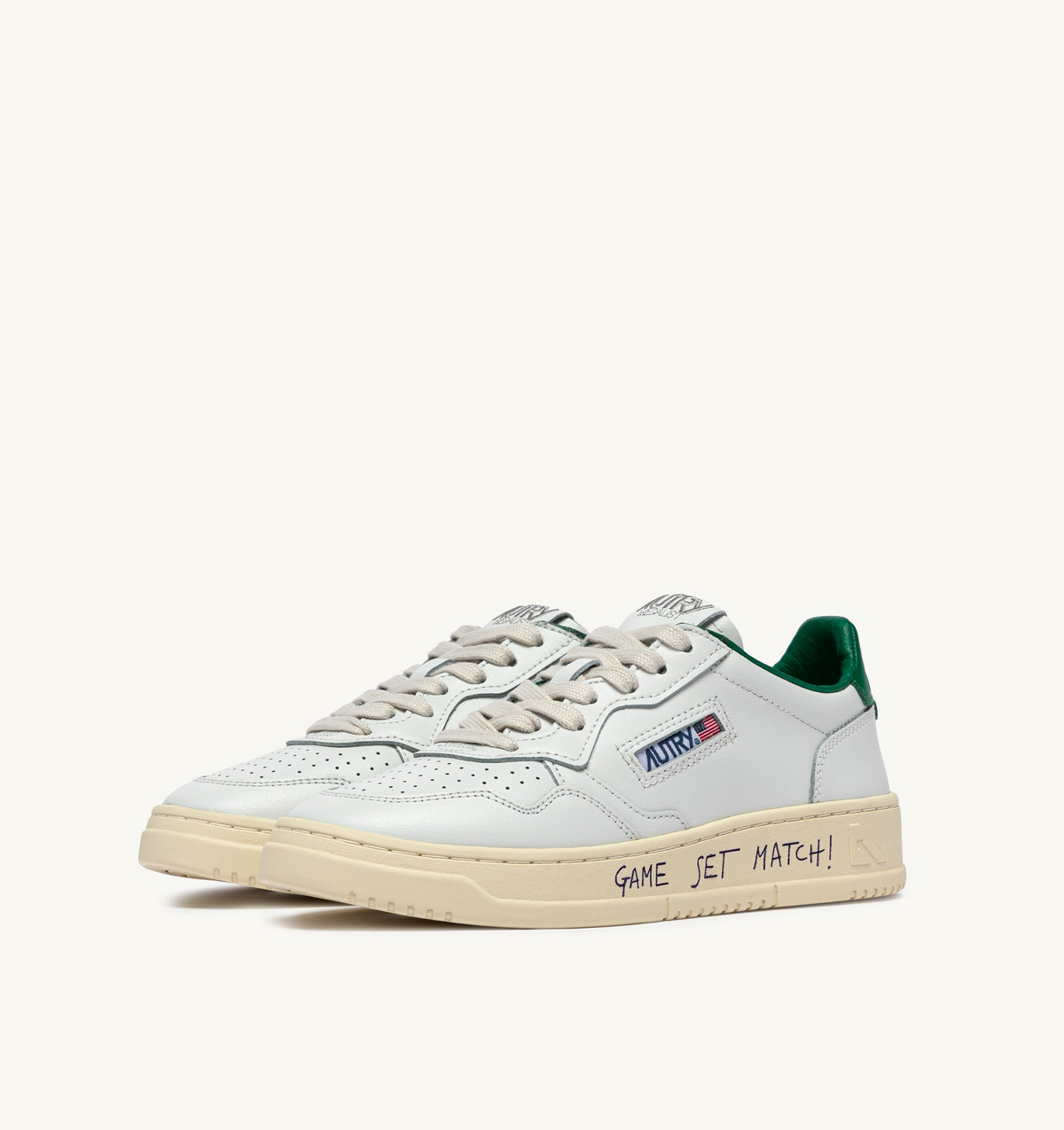 Medalist Low Sneakers In Leather Color White And Green Jacket With Lettering