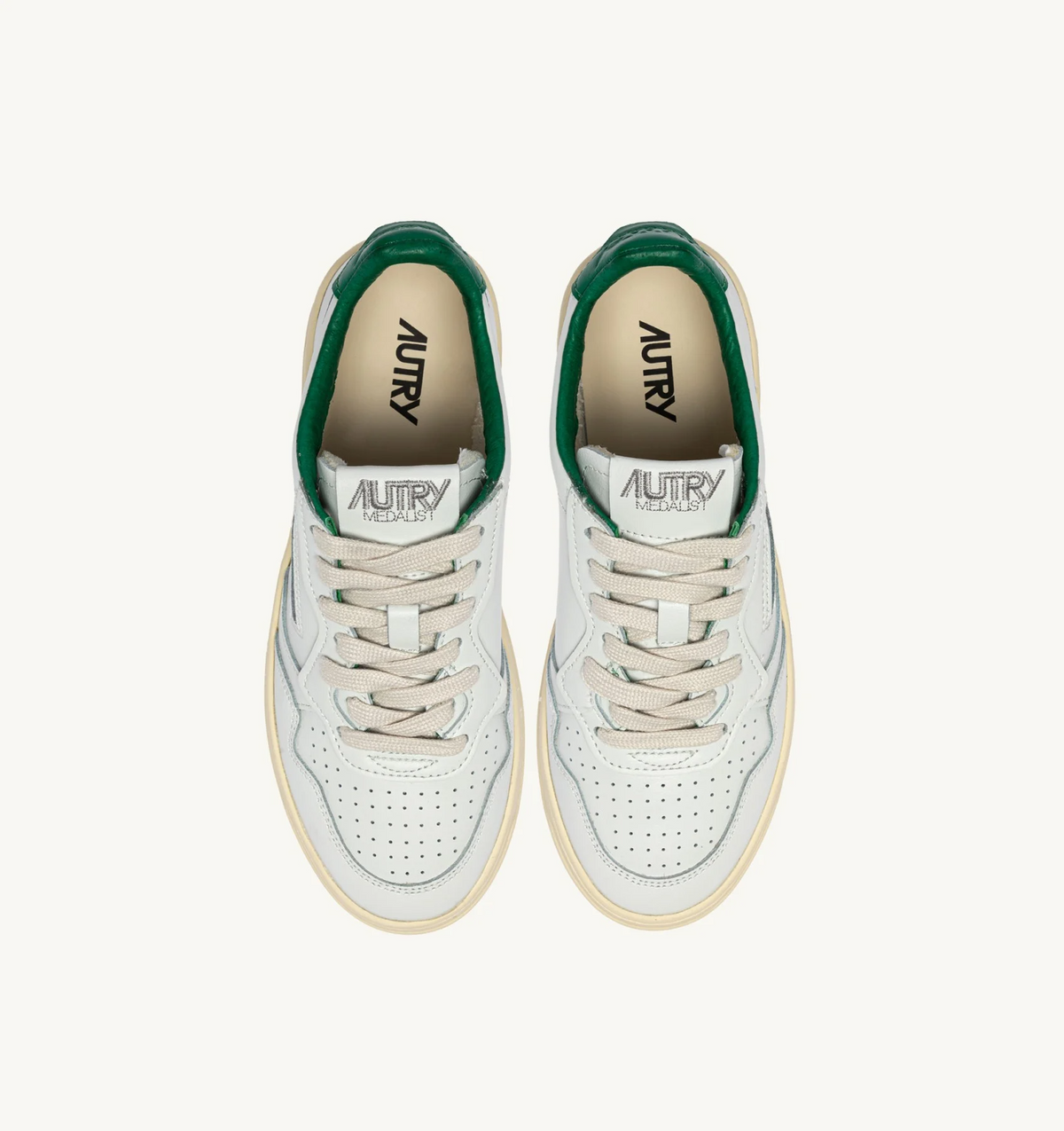 Medalist Low Sneakers In Leather Color White And Green Jacket With Lettering