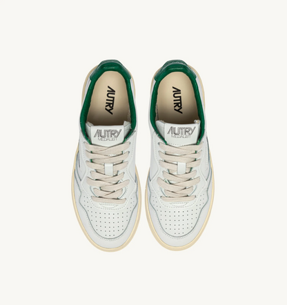 Medalist Low Sneakers In Leather Color White And Green Jacket With Lettering